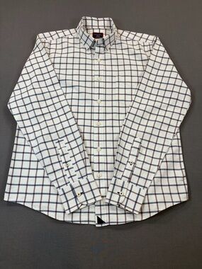 UNTUCKit White/Red/Blue Windowpane Cotton Button Up Long Sleeve Shirt Size Med
